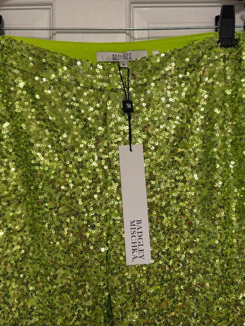 NEW with Tags $900 Badgley Mischka Lime Green all Sequin Jacket and Pants sz 8 - Picture 8 of 8